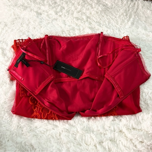 BCBGMaxazria 2 Mayela Red Strapless 100% Silk Embroidered Boho Fairy Mini Dress - Picture 10 of 15